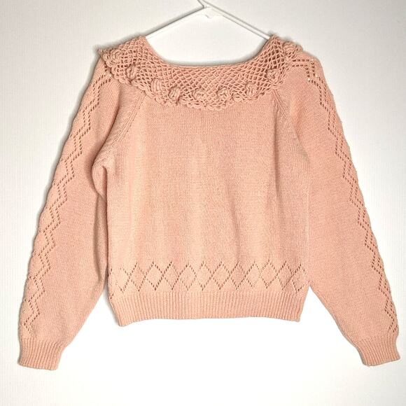 Vintage 90's C.S.L Cherry Stick Ltd Knit Sweater Crotched Neckline Peach - Picture 2 of 8
